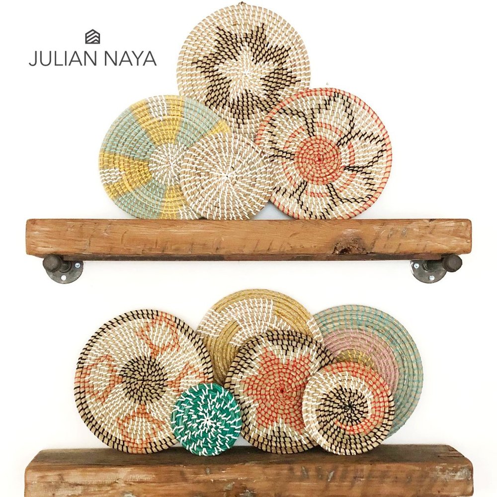 Set of 10 Seagrass Wall Baskets Colorful